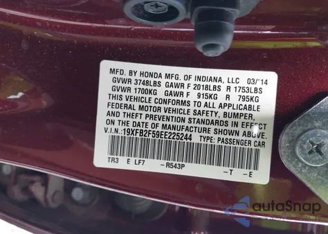 2014 Honda Civic Lx z USA, uszkodzony, nr VIN 19XFB2F59EE225244